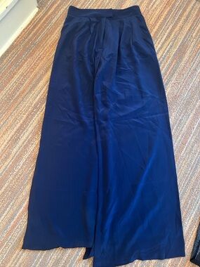 Jennifer Hope High-Rise Navy Wide-Leg 100% Silk Pants Sz 0